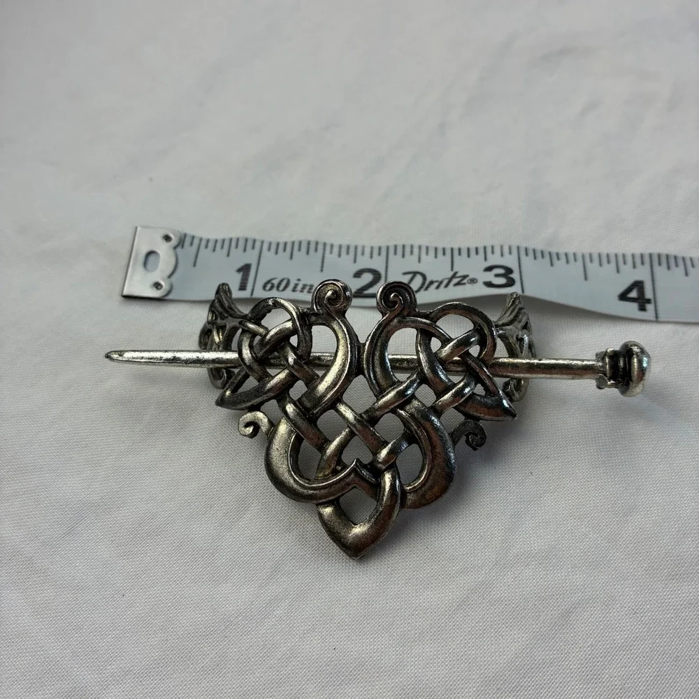 Vintage Viking Celtic Knot Hair Slide Stick Silver Tone Metal Folk Whimsigoth